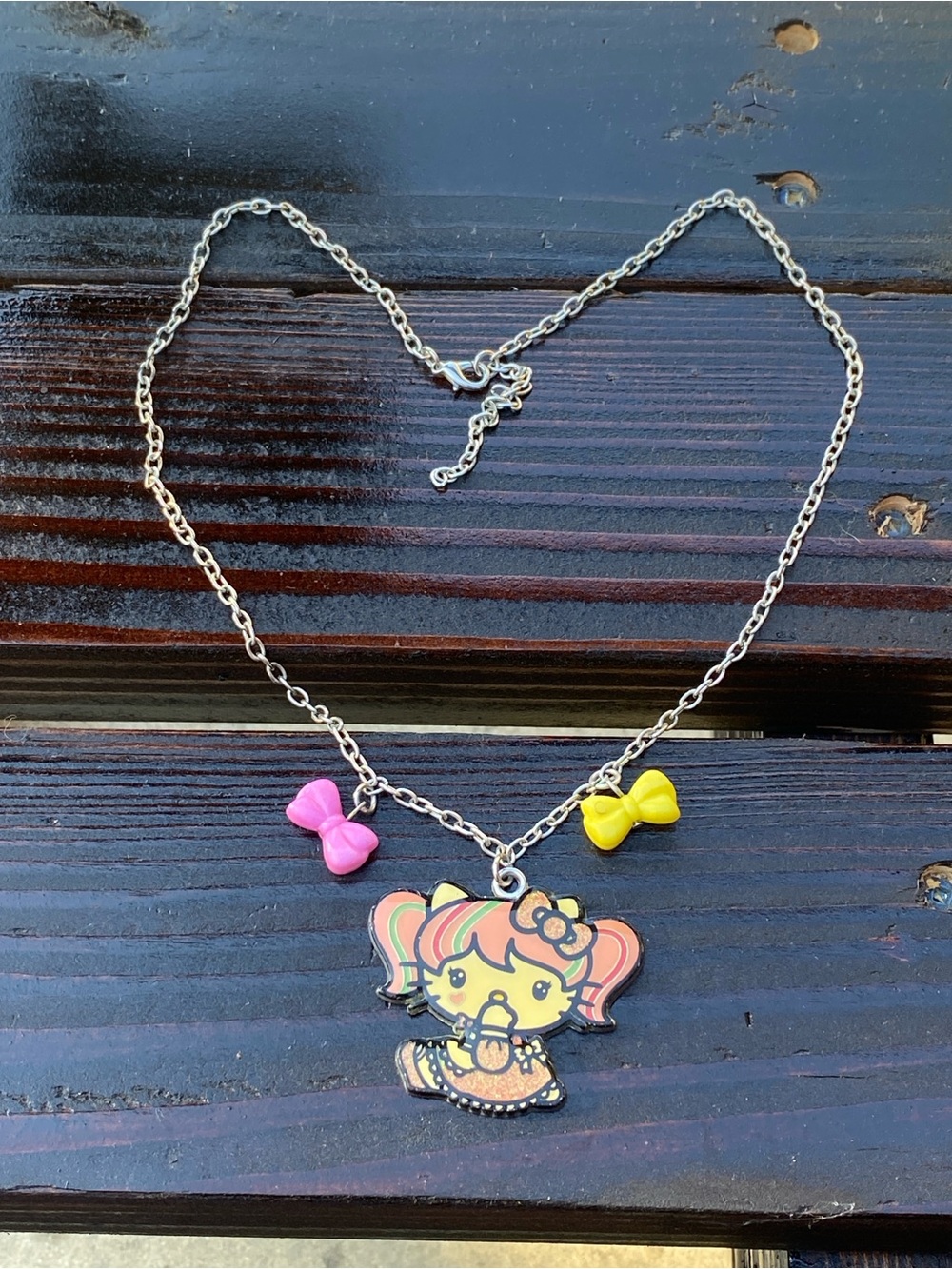 Sanrio Hello Kitty "Japanimation" Enamel Charm Necklace pink and yellow